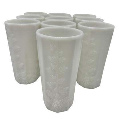 Westmoreland Milk Glass Coolers Set of 10 Grape Pattern 8oz Glasses Tumblers