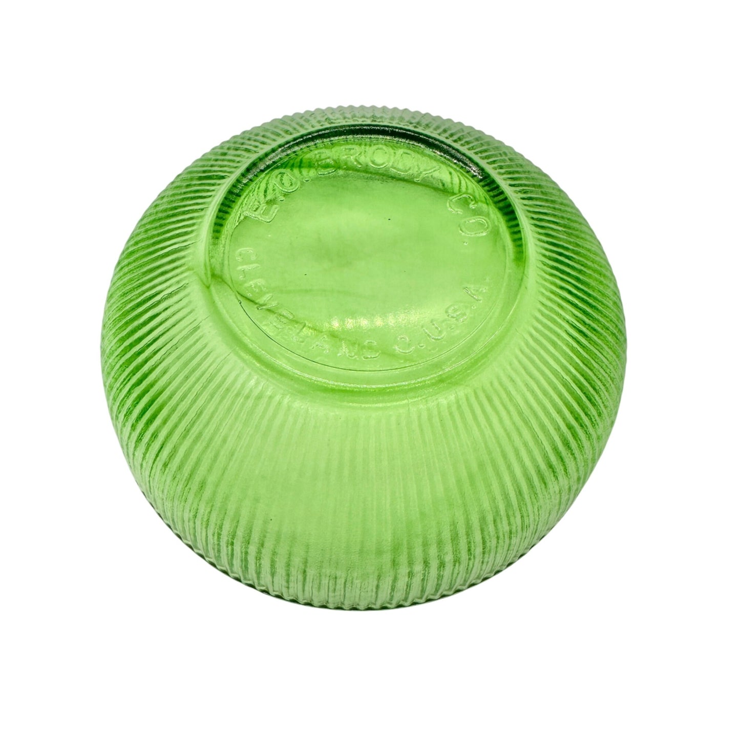 E.O. Brody Co. Green Glass Ribbed Bowls Set Of 2 Vintage Made In Cleveland USA