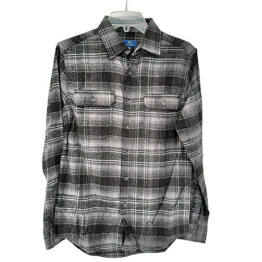 George Flannel Shirt Mens XS (30-32) Black and Gray Plaid Button-Up Shirt