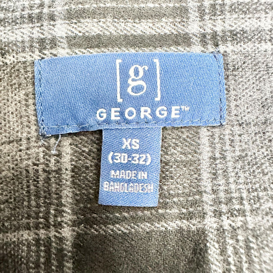 George Flannel Shirt Mens XS (30-32) Black and Gray Plaid Button-Up Shirt