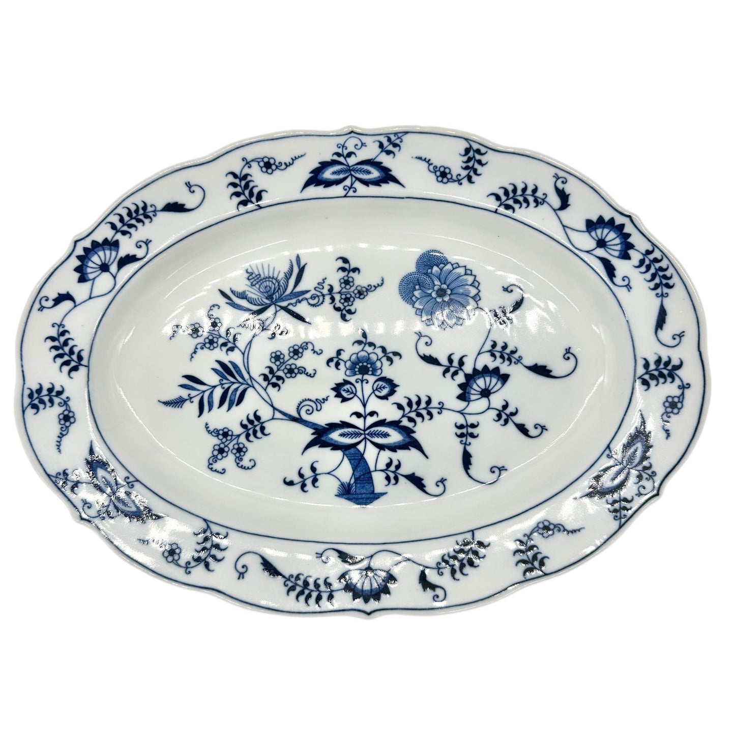 Blue Danube Oval Serving Platter 14x10 White Blue Floral Pattern Porcelain Dish