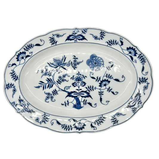 Blue Danube Oval Serving Platter 14x10 White Blue Floral Pattern Porcelain Dish