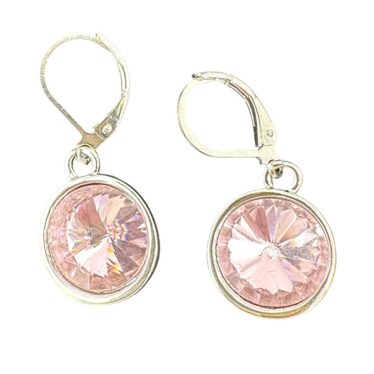 Earrings Pink Crystal and Silvertone Round Leverback Fashion Jewelry NIP