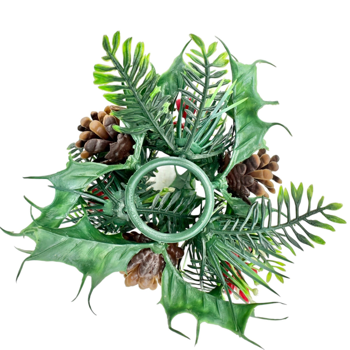 Decorative White Sleigh Candle Holder Etched Glass Pinecones Holiday Greenery