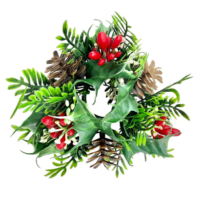 Decorative White Sleigh Candle Holder Etched Glass Pinecones Holiday Greenery
