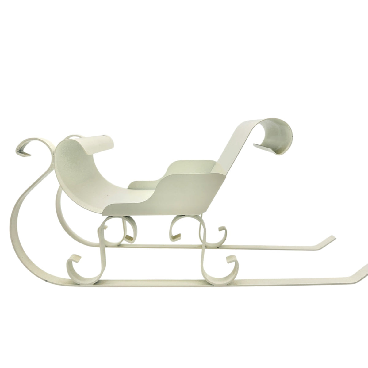 Decorative White Sleigh Candle Holder Etched Glass Pinecones Holiday Greenery