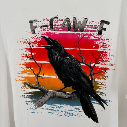 F Caw F Raven Graphic Oversized T Shirt Unisex 5XL Fits Like 3X White SS Casual