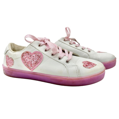 FabKids Glitter Heart Sneakers Girls US 5 White Pink with Light Up Soles Lace Up