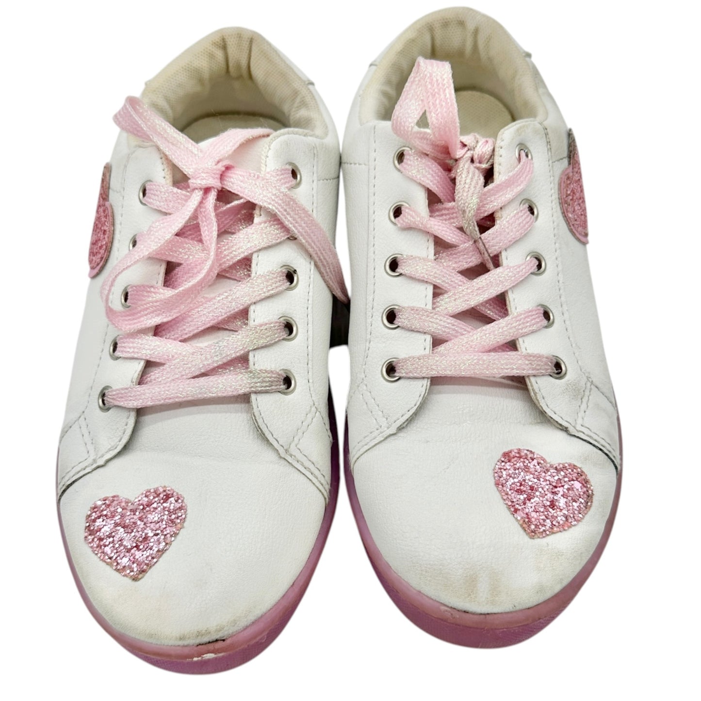 FabKids Glitter Heart Sneakers Girls US 5 White Pink with Light Up Soles Lace Up