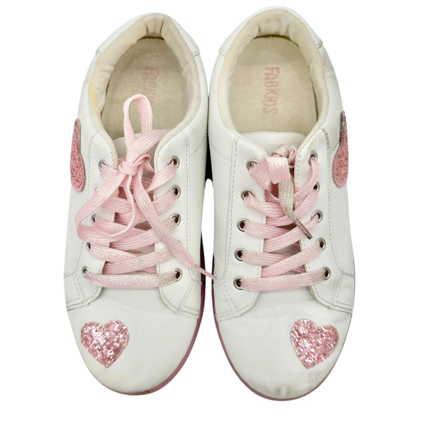 FabKids Glitter Heart Sneakers Girls US 5 White Pink with Light Up Soles Lace Up