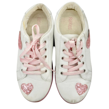 FabKids Glitter Heart Sneakers Girls US 5 White Pink with Light Up Soles Lace Up