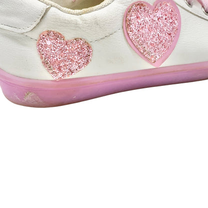 FabKids Glitter Heart Sneakers Girls US 5 White Pink with Light Up Soles Lace Up