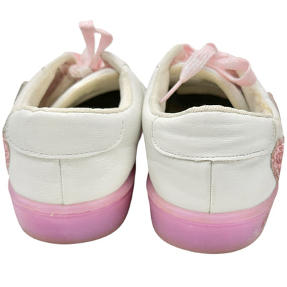 FabKids Glitter Heart Sneakers Girls US 5 White Pink with Light Up Soles Lace Up