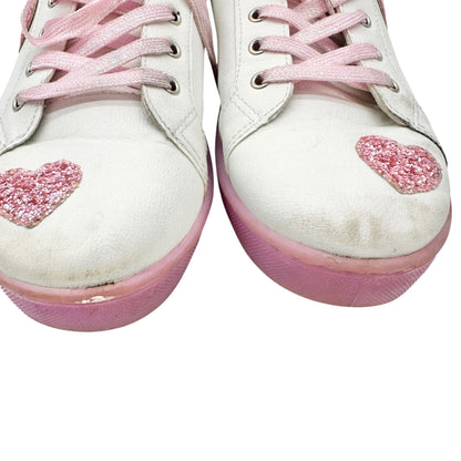 FabKids Glitter Heart Sneakers Girls US 5 White Pink with Light Up Soles Lace Up
