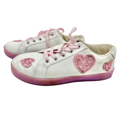 FabKids Glitter Heart Sneakers Girls US 5 White Pink with Light Up Soles Lace Up