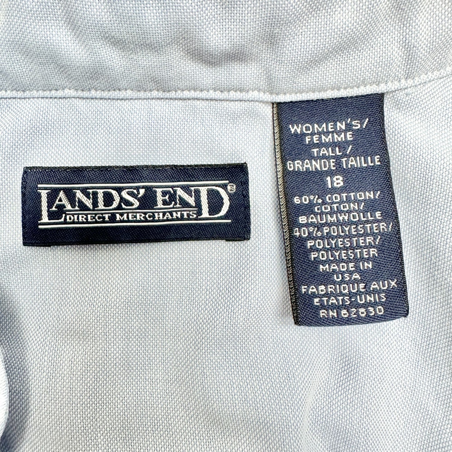 Lands End Button Down Dress Shirt Tailored Womens 18 Tall Cotton Poly USA Made