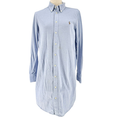 Ralph Lauren Oxford Shirt Dress Womens Large Blue 100% Cotton Knit Long Sleeves