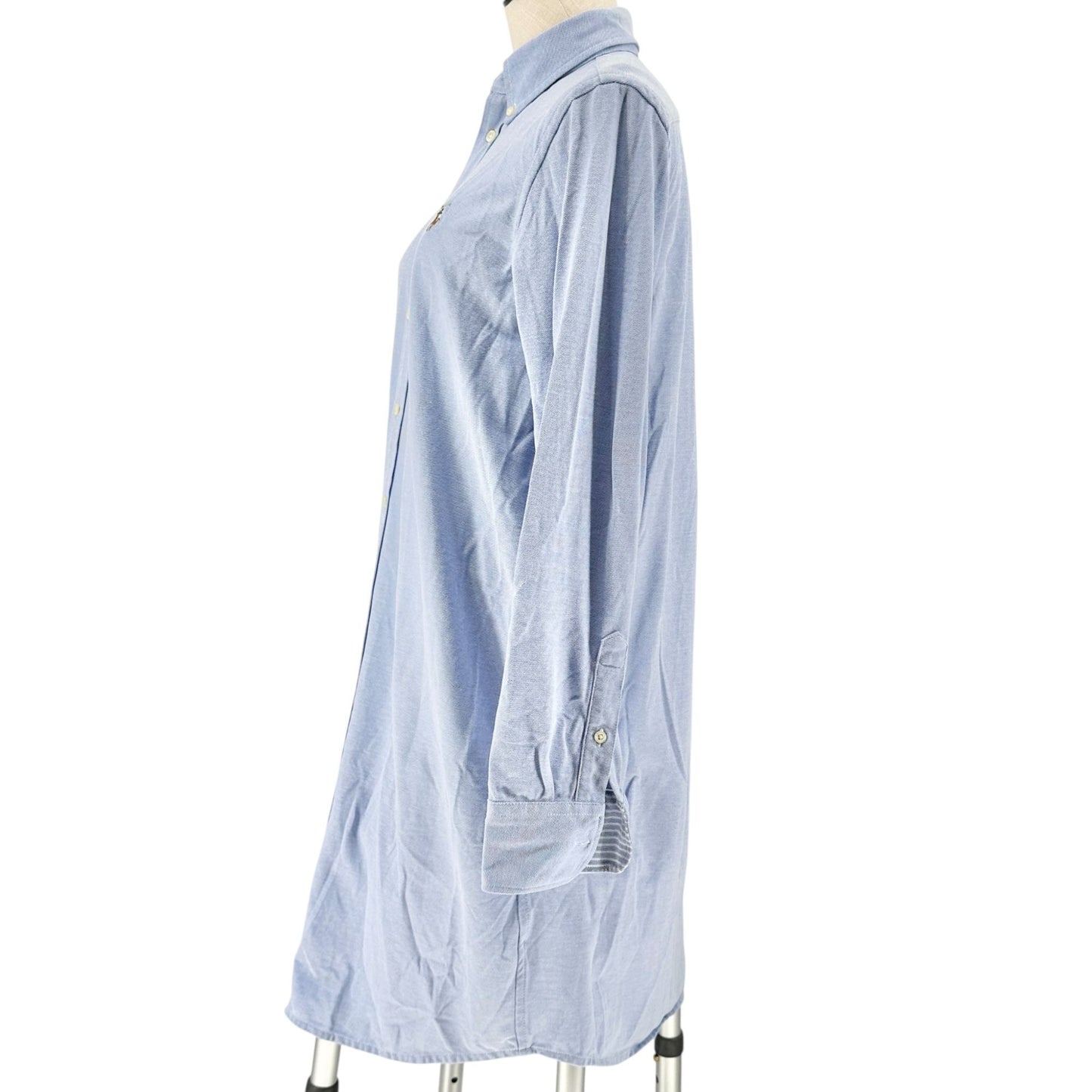 Ralph Lauren Oxford Shirt Dress Womens Large Blue 100% Cotton Knit Long Sleeves
