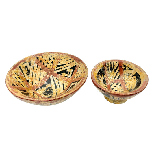 Vintage Replica of Antique Primitive Handmade Clay Bowls Geometric Design