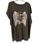Ellos Womens V-Neck Graphic Tee Rock & Roll Wild At Heart 1X Brown Cotton