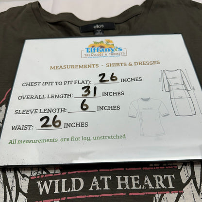 Ellos Womens V-Neck Graphic Tee Rock & Roll Wild At Heart 1X Brown Cotton