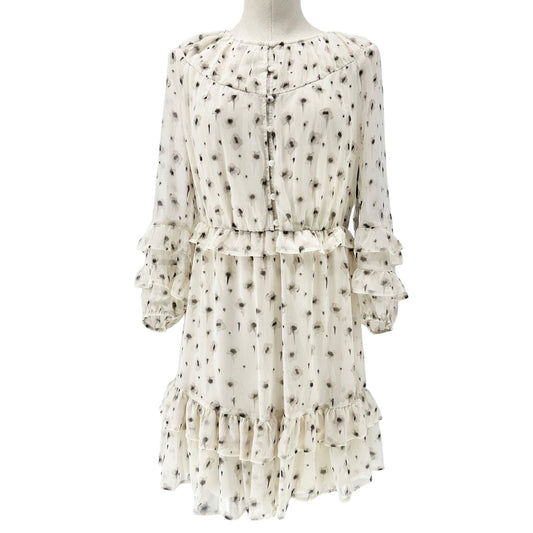 Simply Vera Vera Wang Dress Womens M White Beige Floral Print Ruffled Chiffon LS