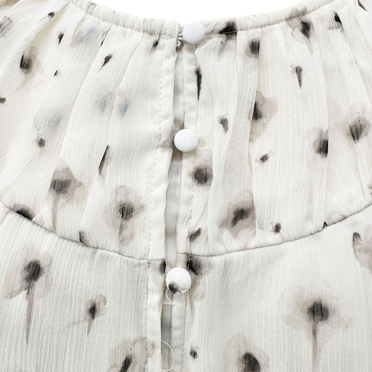 Simply Vera Vera Wang Dress Womens M White Beige Floral Print Ruffled Chiffon LS