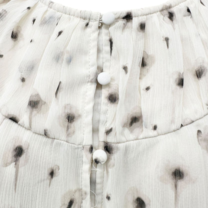 Simply Vera Vera Wang Dress Womens M White Beige Floral Print Ruffled Chiffon LS