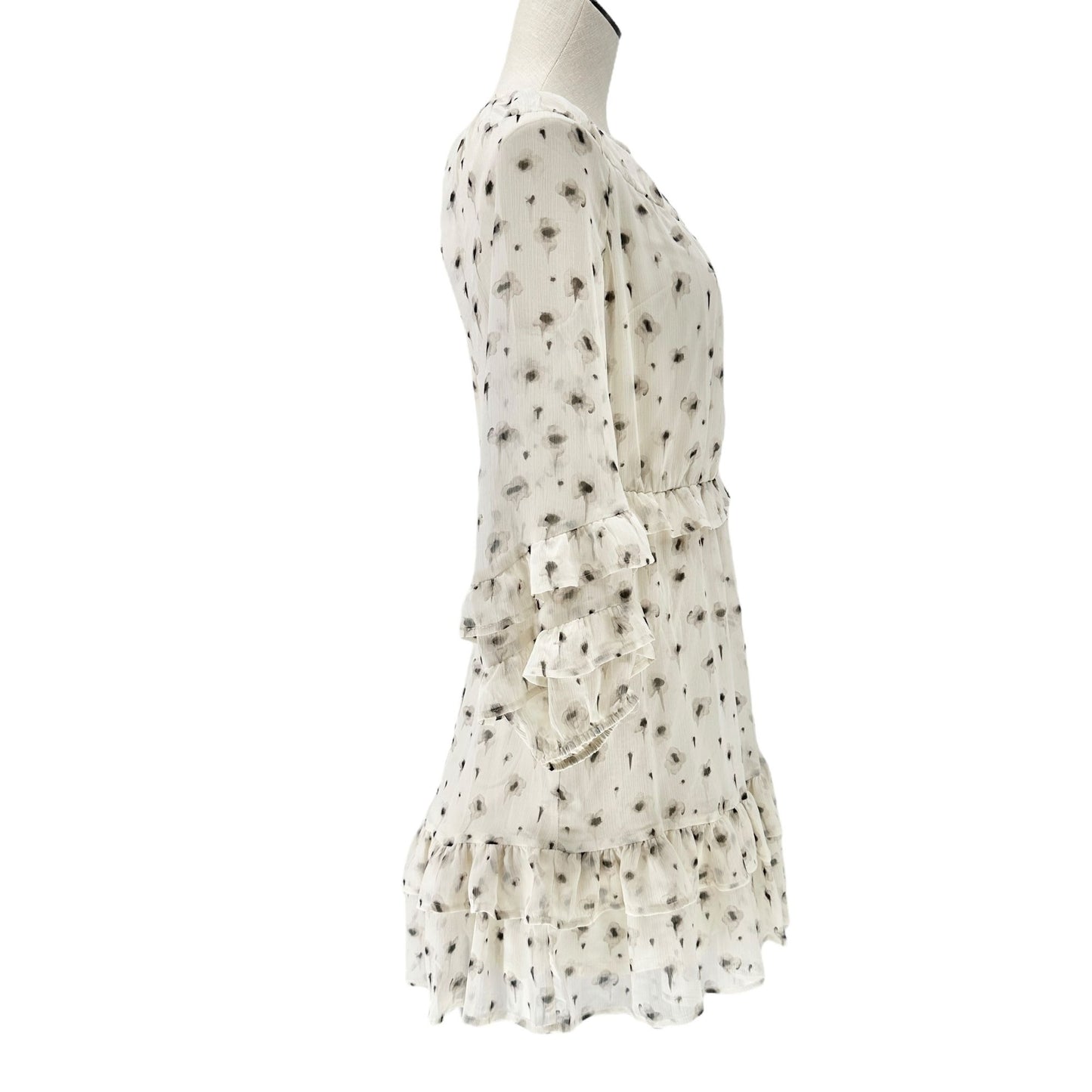 Simply Vera Vera Wang Dress Womens M White Beige Floral Print Ruffled Chiffon LS