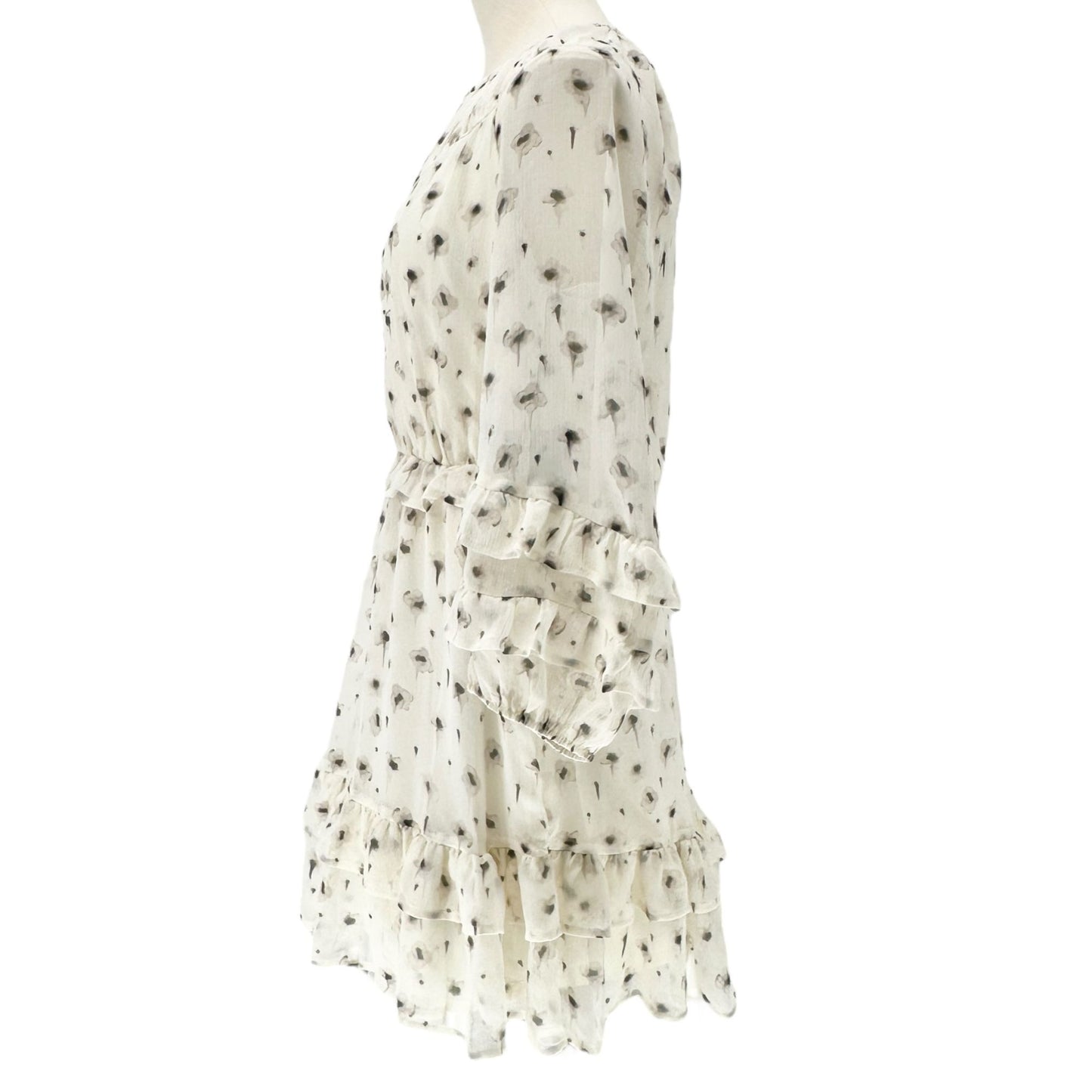 Simply Vera Vera Wang Dress Womens M White Beige Floral Print Ruffled Chiffon LS