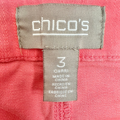 Chicos Size 3 Capri Pants Womens XL 16 Pink Cotton Blend Stretch Pockets