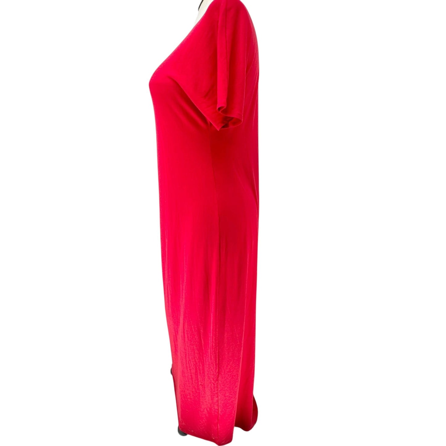 LuLaRoe Maria Maxi Dress Womens M Red SS Crew Neck Stretchy Soft Material