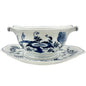Blue Danube Double Spout Gravy Boat With Plate White Blue Floral Porcelain Vtg