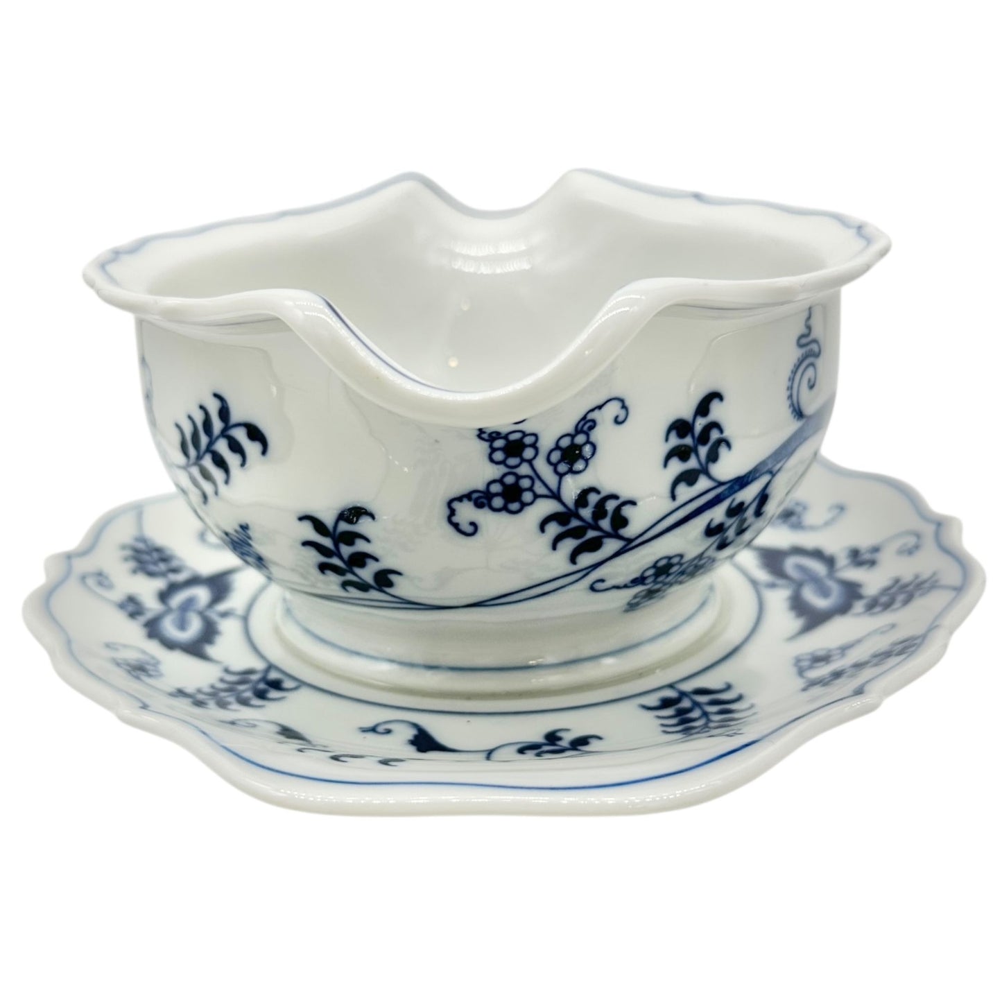 Blue Danube Double Spout Gravy Boat With Plate White Blue Floral Porcelain Vtg