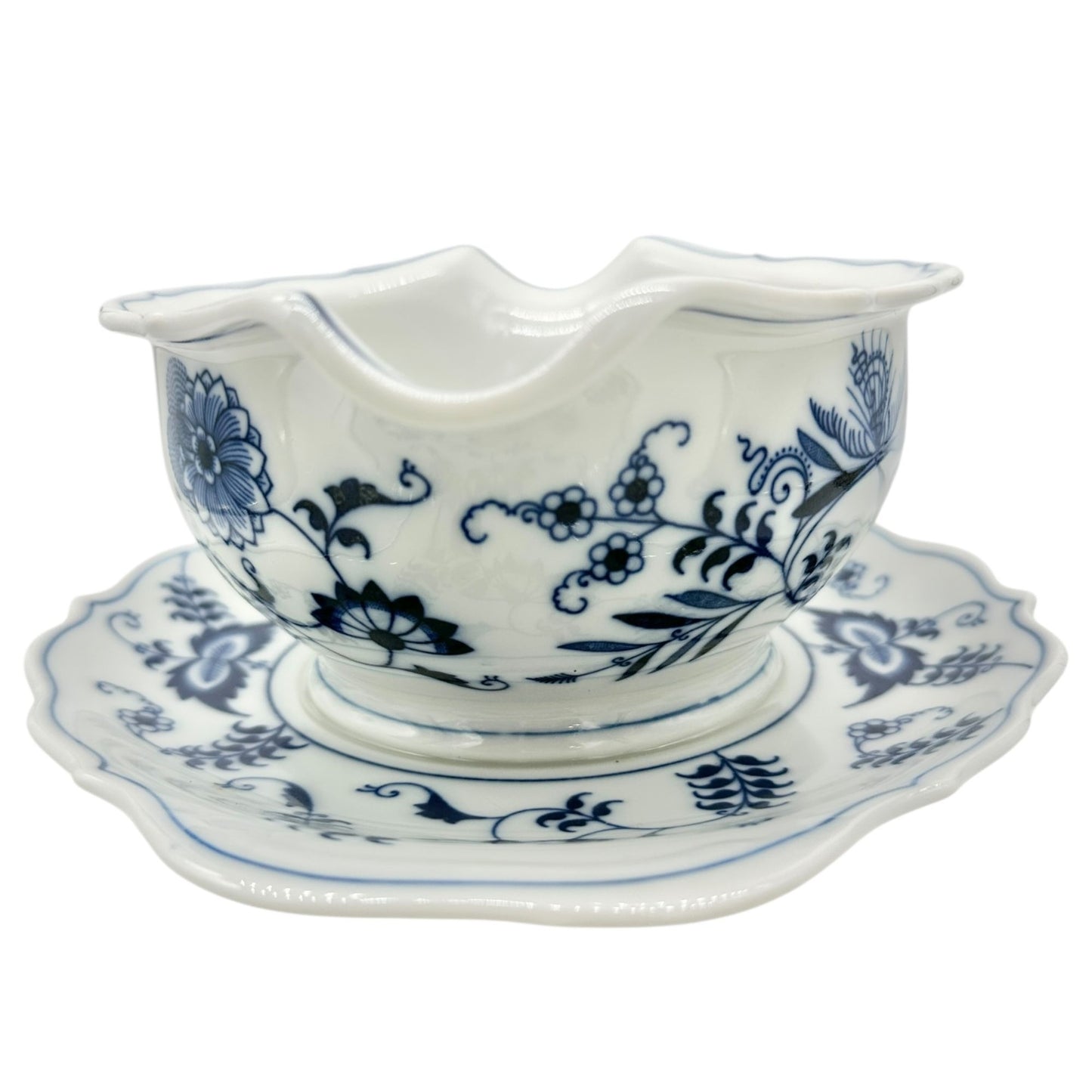 Blue Danube Double Spout Gravy Boat With Plate White Blue Floral Porcelain Vtg