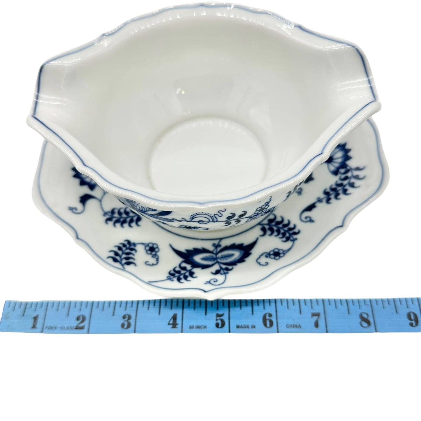 Blue Danube Double Spout Gravy Boat With Plate White Blue Floral Porcelain Vtg
