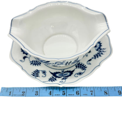 Blue Danube Double Spout Gravy Boat With Plate White Blue Floral Porcelain Vtg