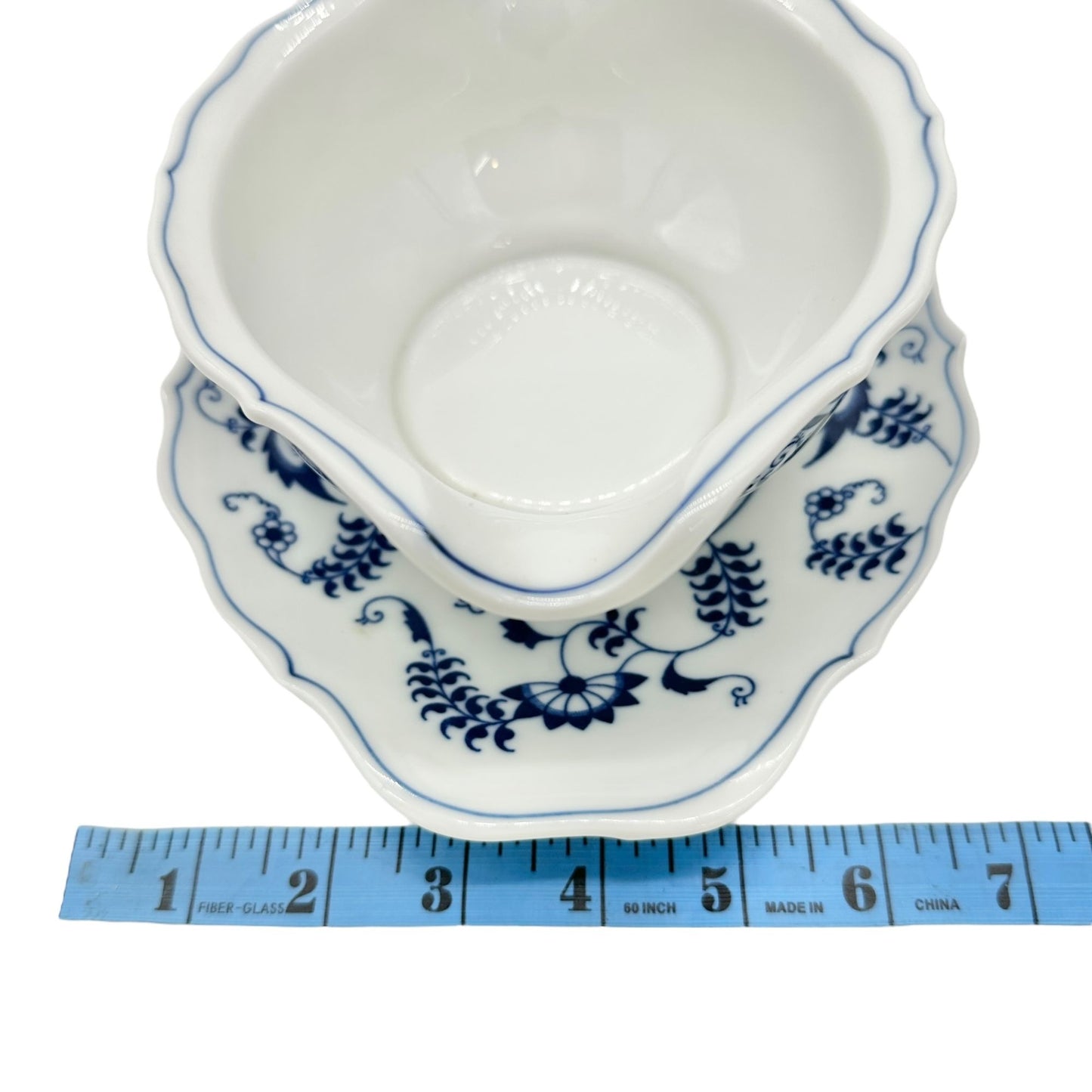 Blue Danube Double Spout Gravy Boat With Plate White Blue Floral Porcelain Vtg