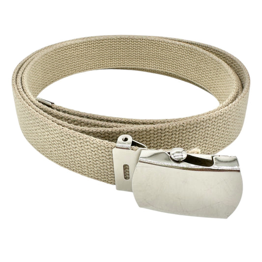 Adjustable Unisex Beige Canvas Belt With Silver Buckle Durable Casual Style