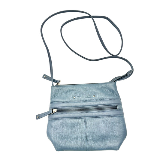 Stone & Co Genuine Leather Crossbody Bag Light Blue Zipper Pockets Adj Strap