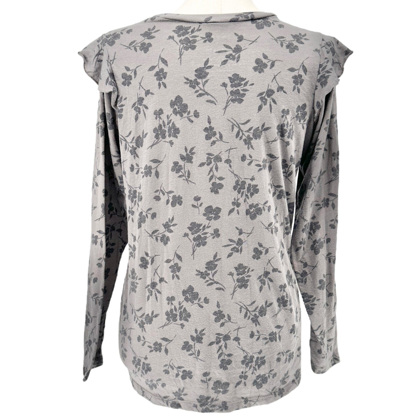 Torrid Size 1 Classic Fit Womens 1X Gray Black Floral Long Sleeve Ruffle Detail