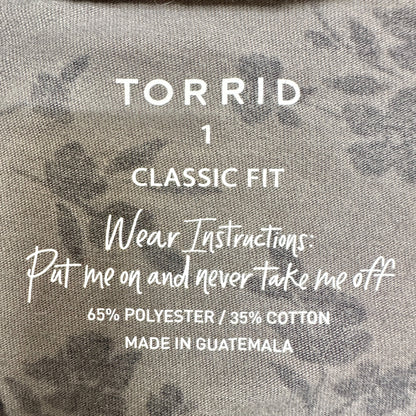 Torrid Size 1 Classic Fit Womens 1X Gray Black Floral Long Sleeve Ruffle Detail