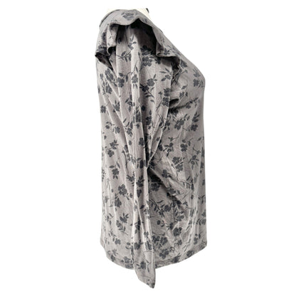 Torrid Size 1 Classic Fit Womens 1X Gray Black Floral Long Sleeve Ruffle Detail