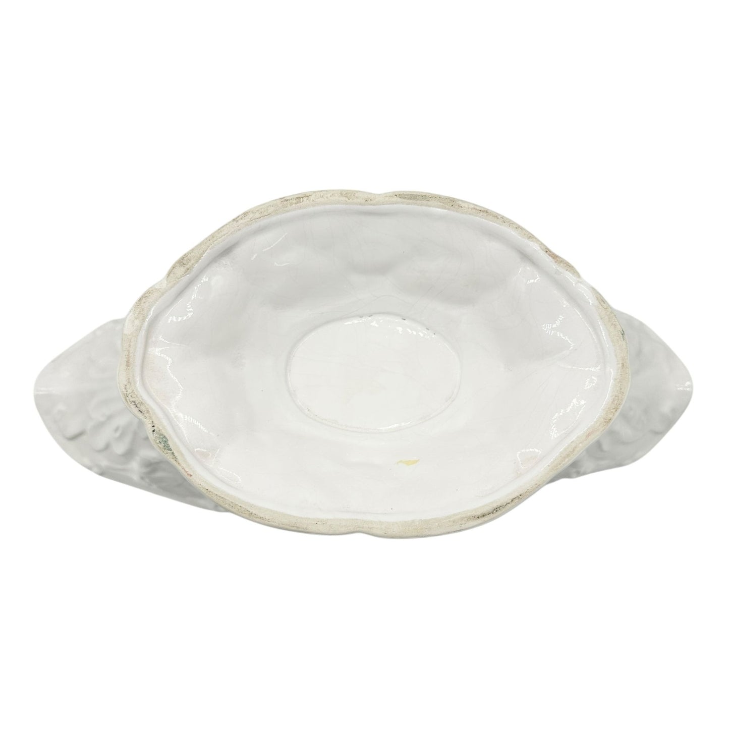 Antique Alcabaca Portugal Planter Centerpiece Fruit Bowl White Ceramic 17x8x6.5