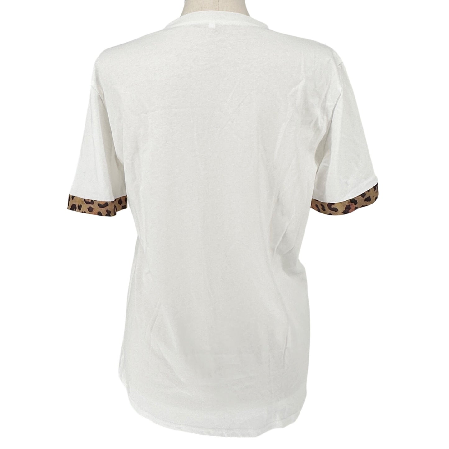 Leopard Print Bunny Graphic Tee XL (fits like L) White Cotton Casual Animal Design