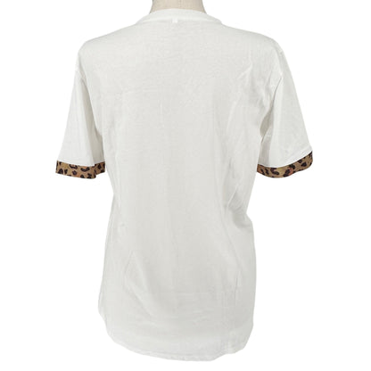 Leopard Print Bunny Graphic Tee XL (fits like L) White Cotton Casual Animal Design