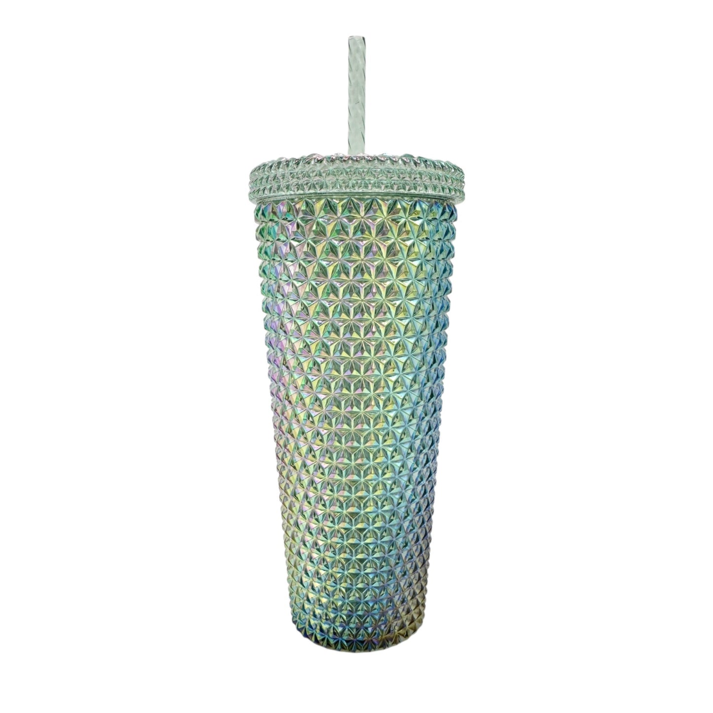 Holiday Time Green Iridescent Textured Tumbler With Straw 26 Oz BPA-Free Durable