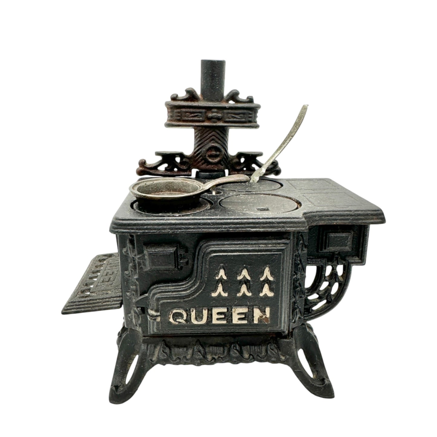 Queen Cast Iron Miniature Toy Stove With Accessories Vintage Style Collectible