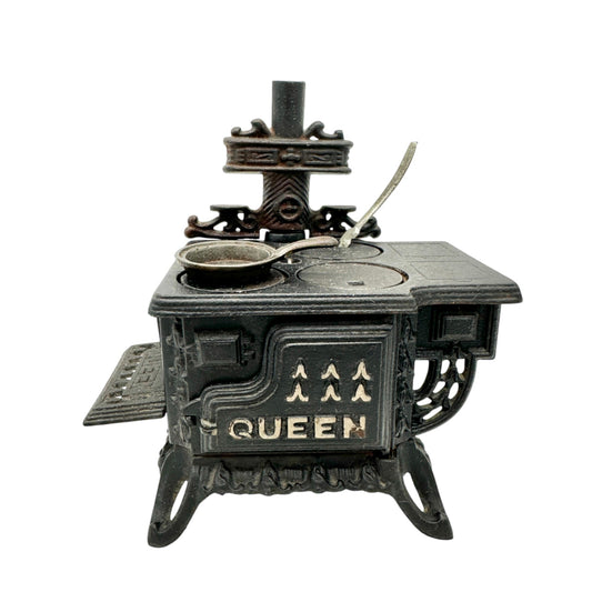 Queen Cast Iron Miniature Toy Stove With Accessories Vintage Style Collectible