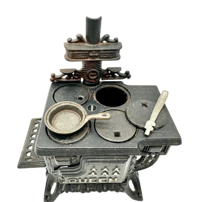 Queen Cast Iron Miniature Toy Stove With Accessories Vintage Style Collectible